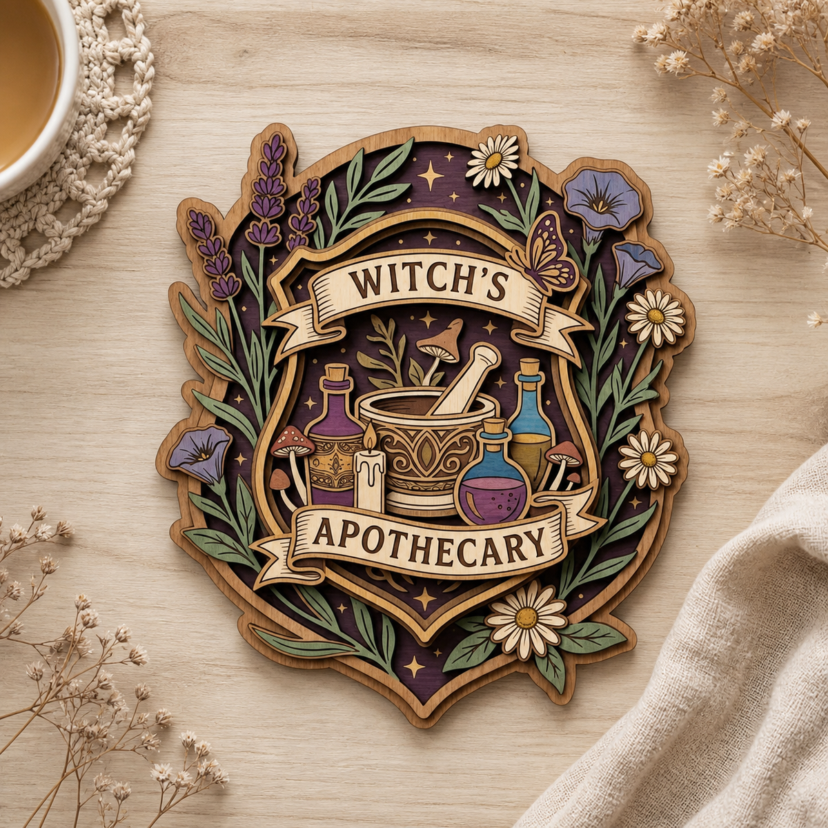 Witch Apothecary Wooden Sign Botanical Herbal Magic Wall Decor