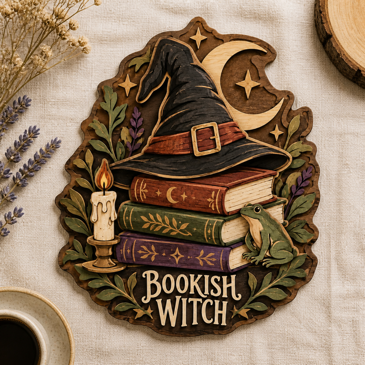 Bookish Witch Wall Decor, Book Witch Wood Sign, Spell Book Wooden Sign