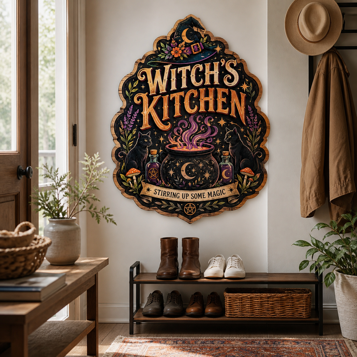 Witch'S Kitchen Wooden Sign, Purple Steam Stirring Up Some Magic Decor
