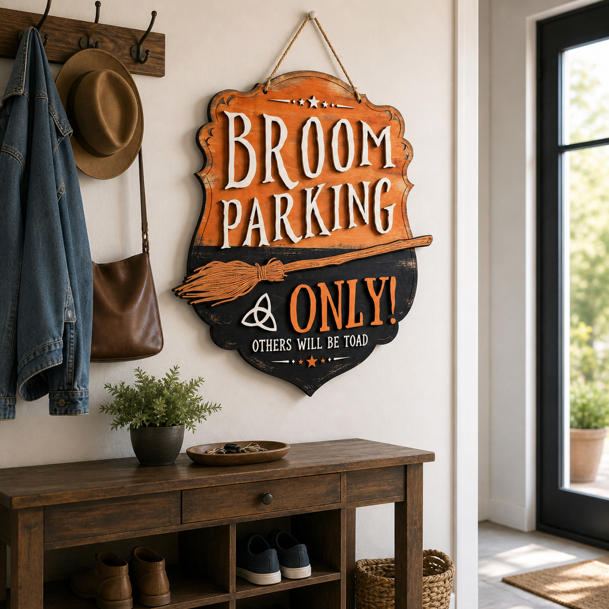 Broom Parking Only Wooden Sign, Witchy Home Decor