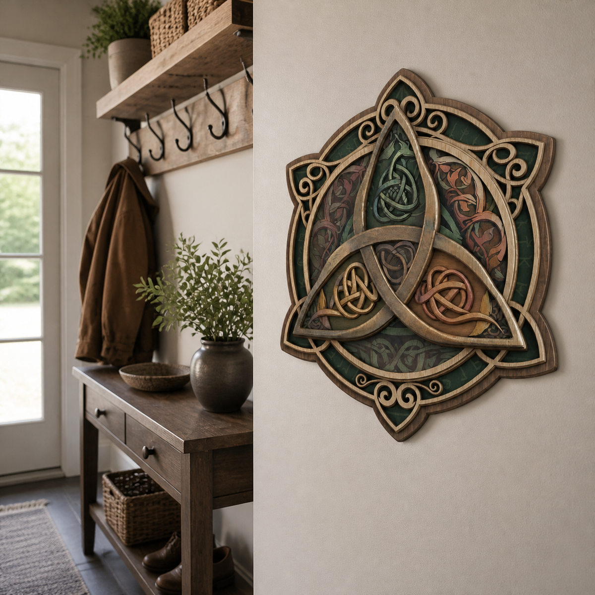 Triquetra Art Wooden Sign, Interlaced Celtic Knots Wall Decor