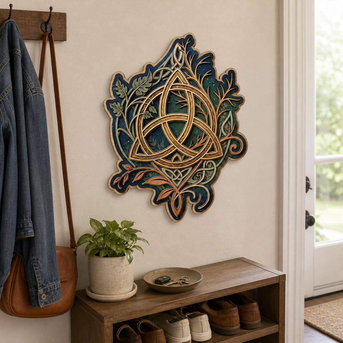 Triquetra Art Wooden Sign Tree Branch Night Sky Wall Decor