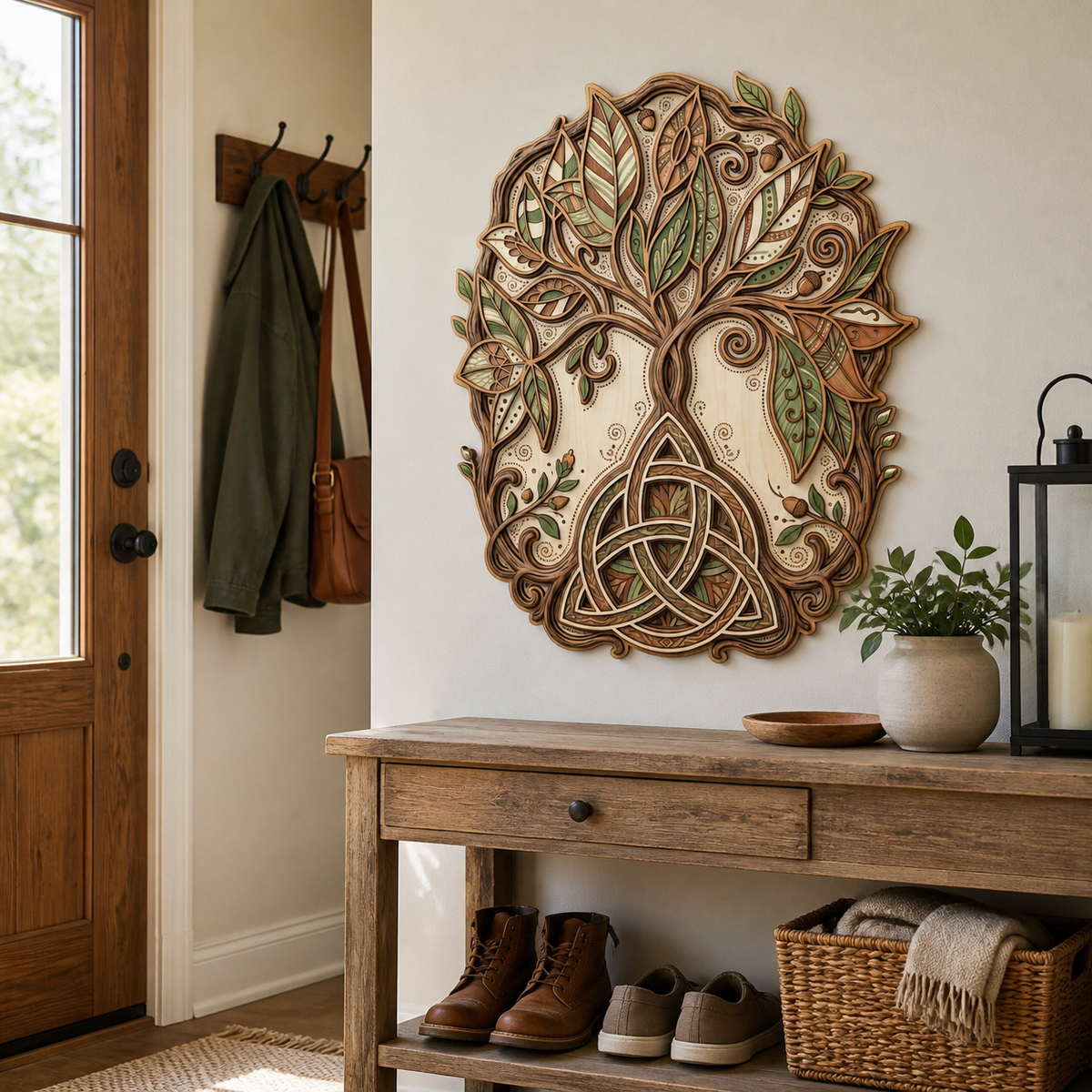 Triquetra Art Wooden Sign Tree Of Life Acorn Celtic Trinity Knot