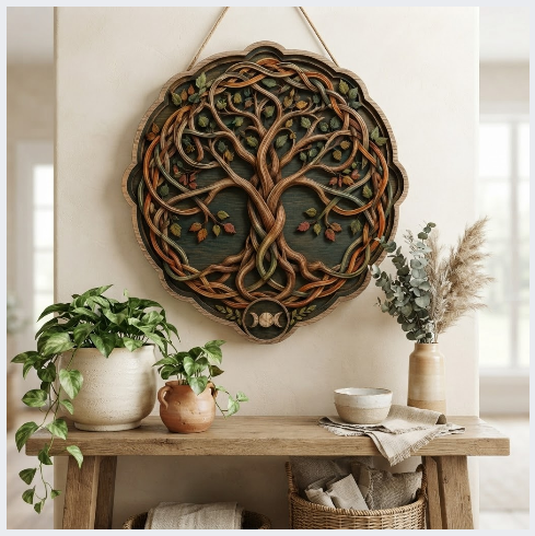 Celtic Tree Of Life Layered Wooden Wall Art For Rustic Pagan Home Decor