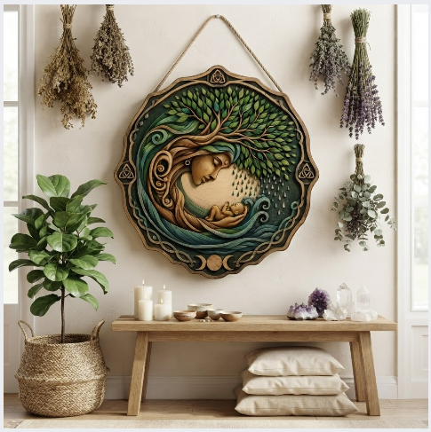 Mother Earth Tree Of Life Layered Wooden Wall Art For Celtic Pagan Nature Decor