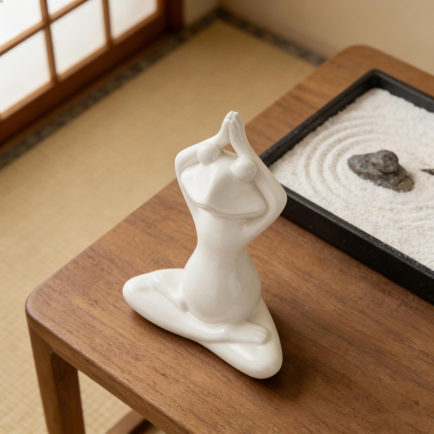 Ceramic Yoga Frog Figurine | Minimalist Yoga Frog Sculpture | Peaceful Frog in Lotus Pose | Boho Shelf Accent | Gift for Yoga Enthusiast