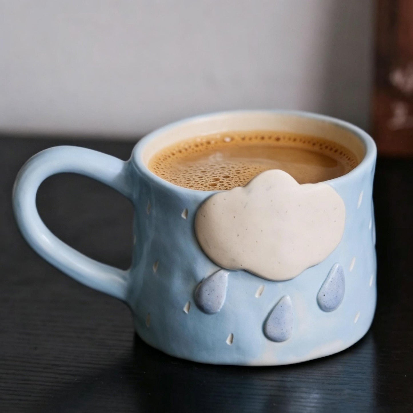 Handmade Cloud Ceramic Mug, Sky Blue Pottery Mug, Cute Raindrop Coffee Cup, Cozy Kitchen Decor, Hand Sculpted Mug, Kawaii Ceramic Drinkware