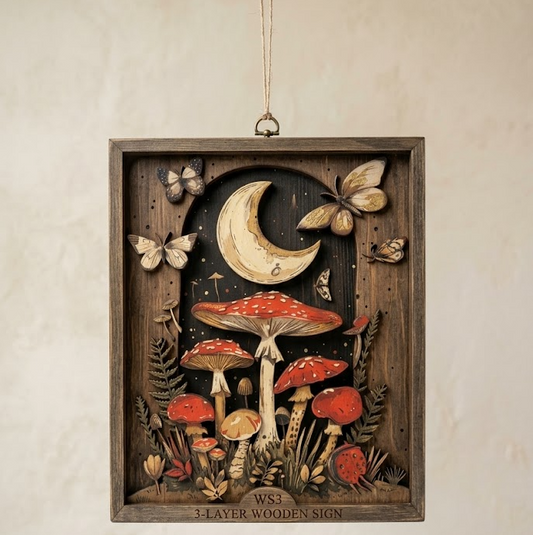 Mushroom And Butterfly Witchery Pagan Wooden Sign 3 Layer Art