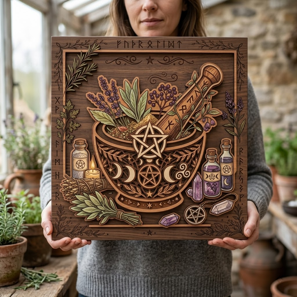 Kitchen Witch'S Rule Wooden Sign, Mystical Kitchen Decor, Spiritual Gift