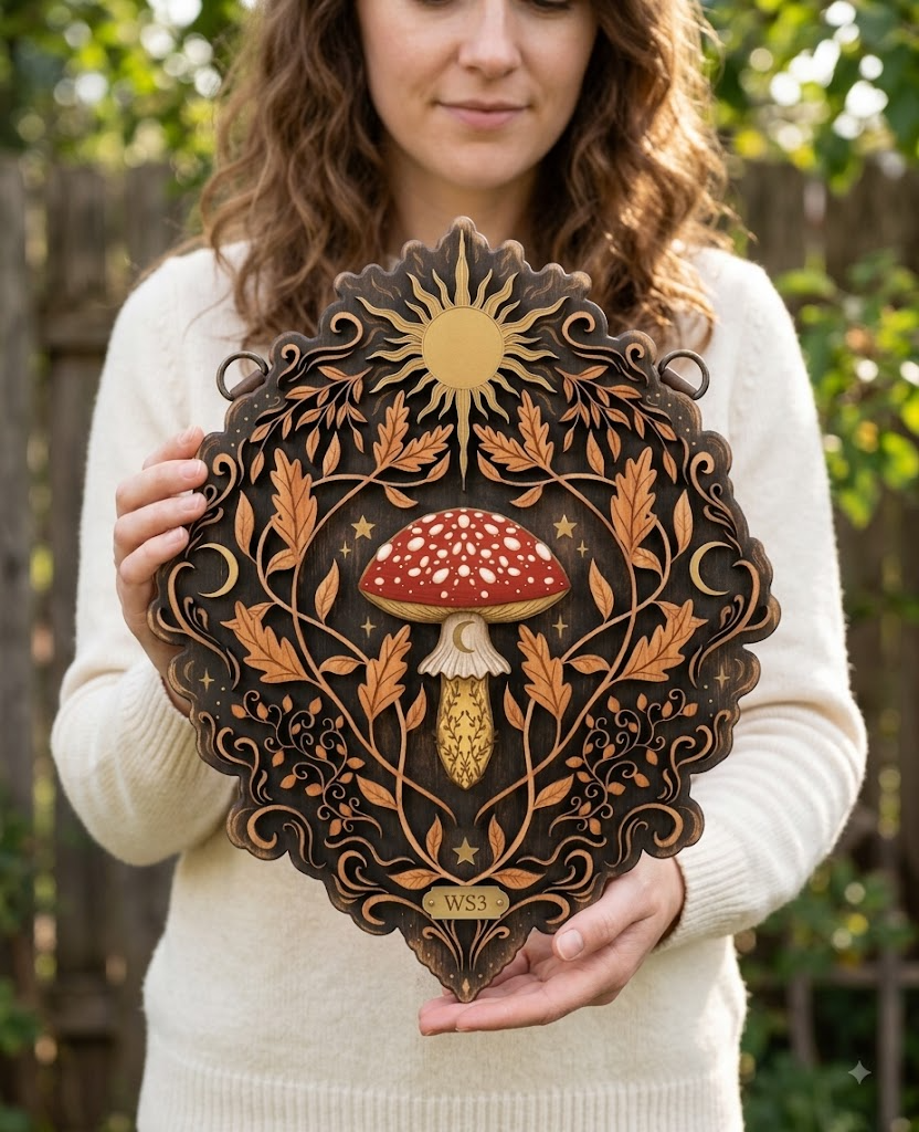 Mushroom Witchery Wooden Sign 3 Layer Home Decor