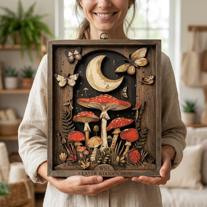 Mushroom And Butterfly Witchery Pagan Wooden Sign 3 Layer Art