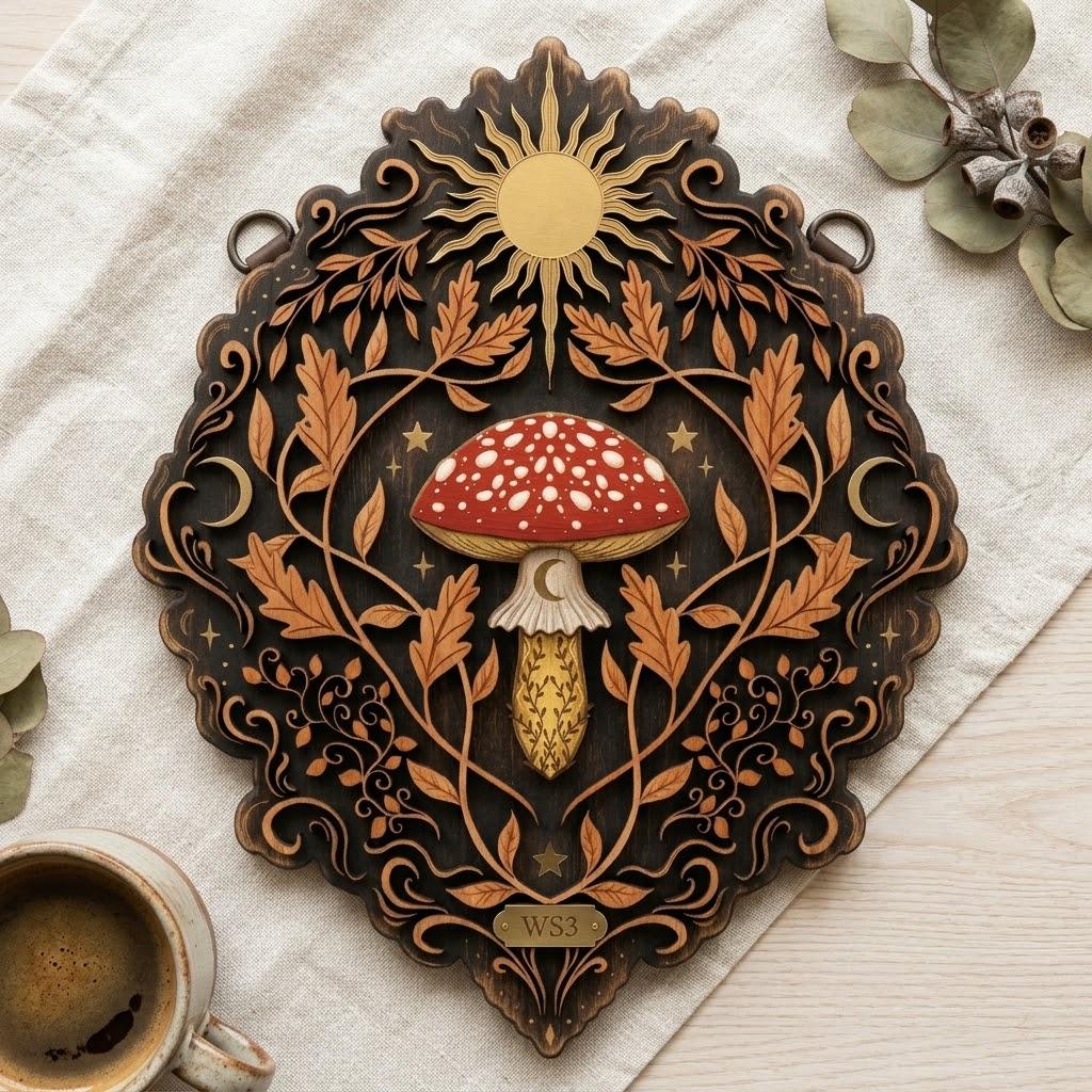 Mushroom Witchery Wooden Sign 3 Layer Home Decor