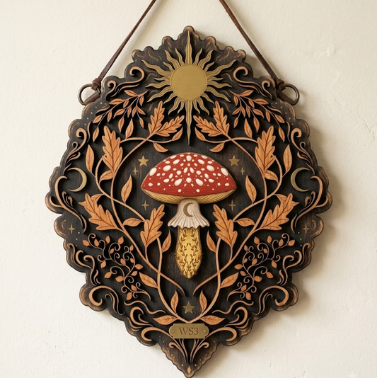 Mushroom Witchery Wooden Sign 3 Layer Home Decor