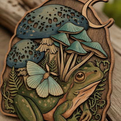 Moon Celestial Botanical Wooden Sign Mushroom Frog Rustic Wall Art