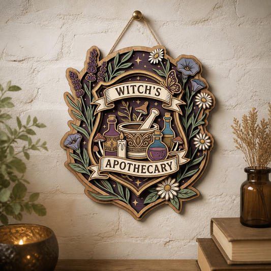 Witch Apothecary Wooden Sign Botanical Herbal Magic Wall Decor