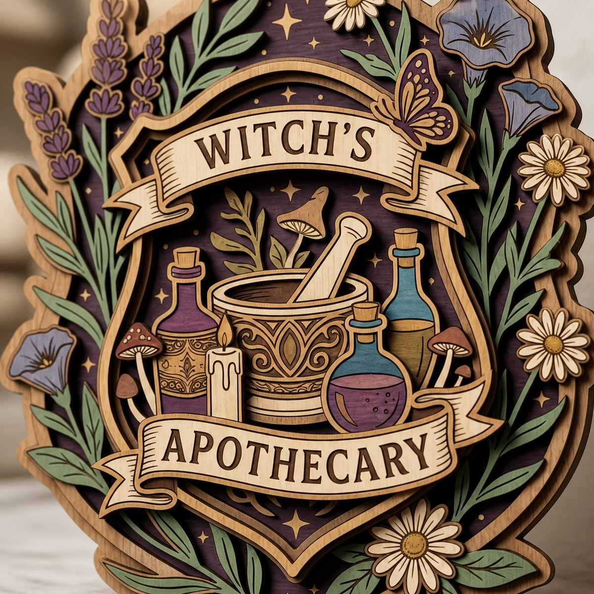 Witch Apothecary Wooden Sign Botanical Herbal Magic Wall Decor