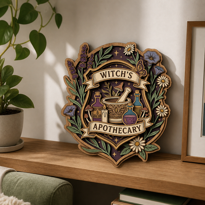 Witch Apothecary Wooden Sign Botanical Herbal Magic Wall Decor