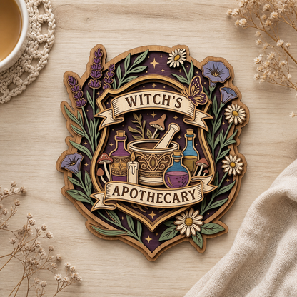 Witch Apothecary Wooden Sign Botanical Herbal Magic Wall Decor