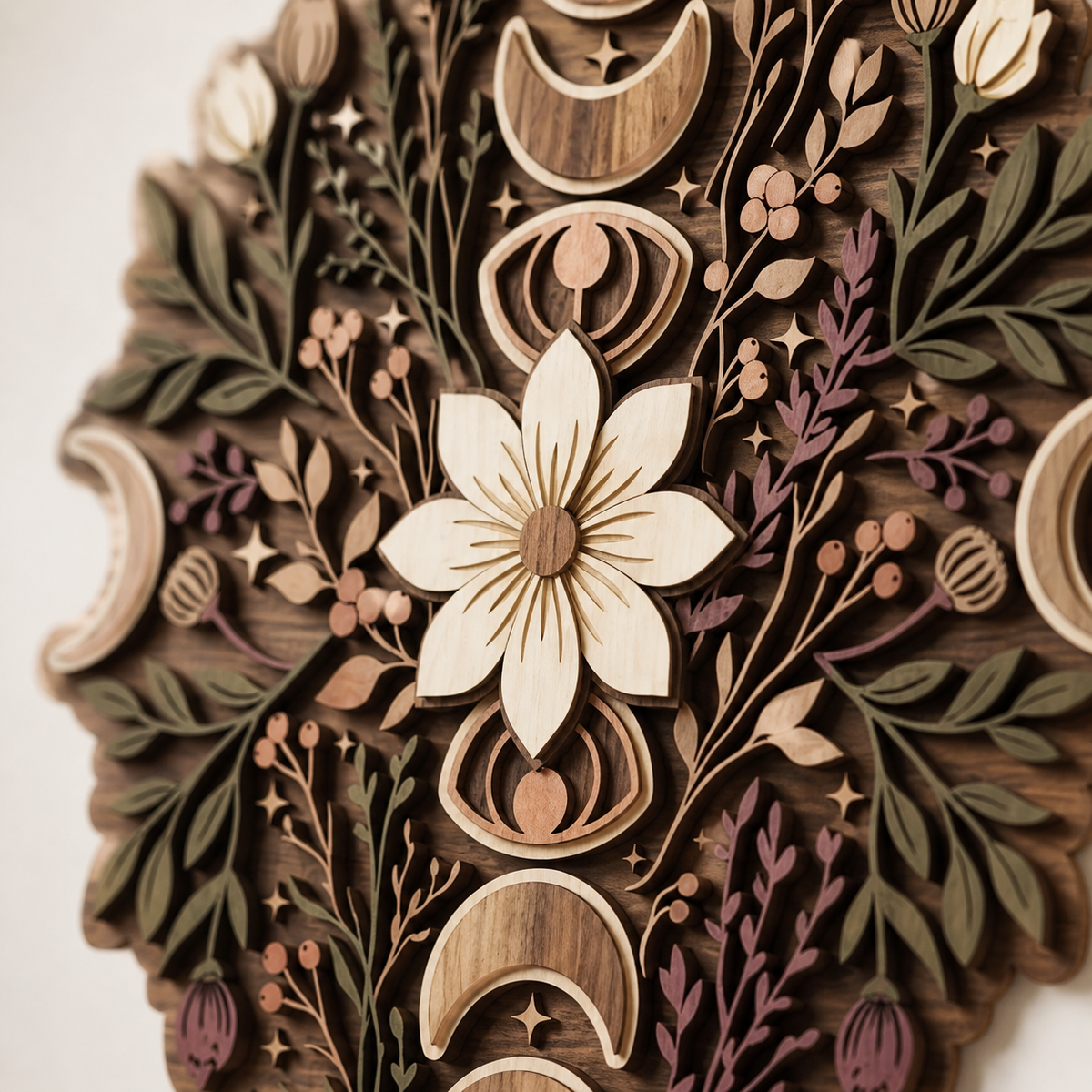 Moonphase Wooden Sign, Crescent Moon Floral Decor