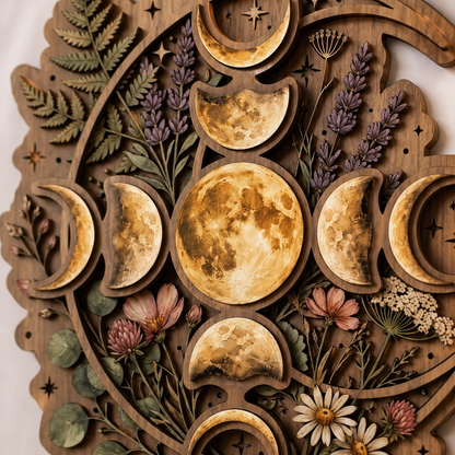 Floral Moonphase Wooden Sign, Lavender Lunar Cycle Art