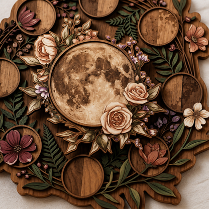 Moonphase Multi Layer Wooden Sign Floral Lunar Wall Decor