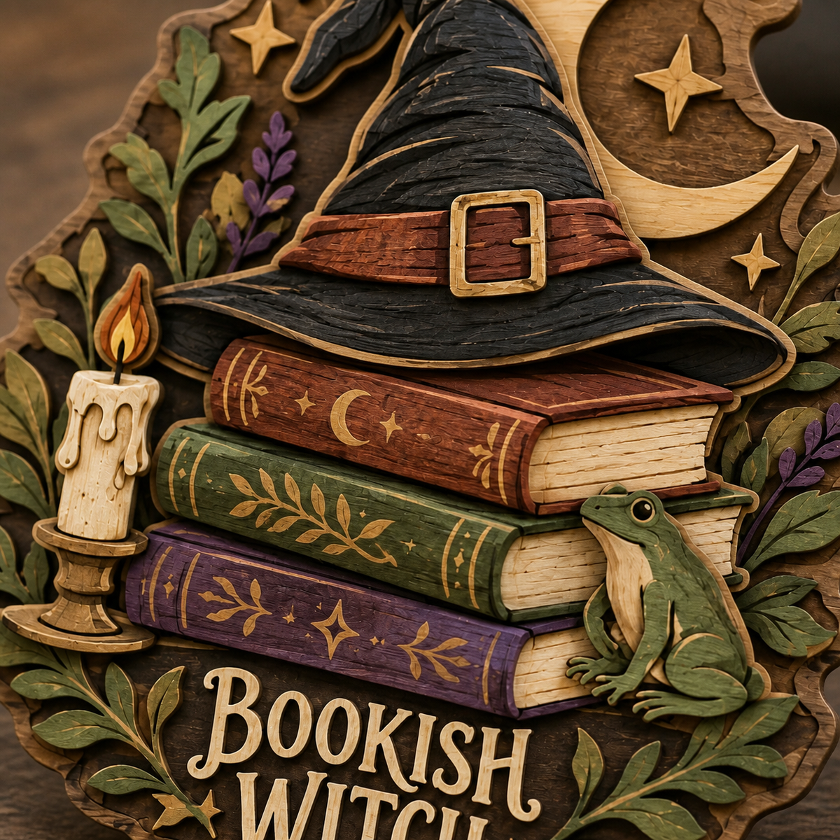 Bookish Witch Wall Decor, Book Witch Wood Sign, Spell Book Wooden Sign
