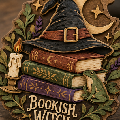 Bookish Witch Wall Decor, Book Witch Wood Sign, Spell Book Wooden Sign