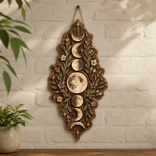 Moon Phase Wood Sign, Full Moon Door Hanger, Lunar Cycle Wall Decor