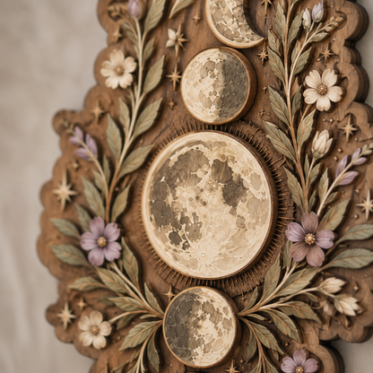 Moon Phase Wood Sign, Full Moon Door Hanger, Lunar Cycle Wall Decor