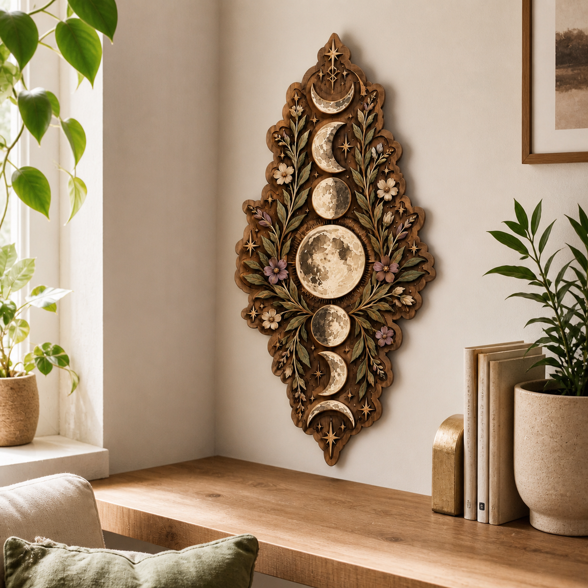 Moon Phase Wood Sign, Full Moon Door Hanger, Lunar Cycle Wall Decor