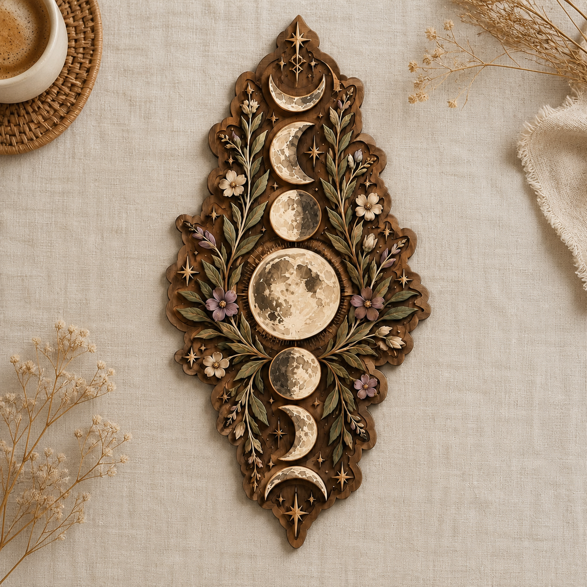 Moon Phase Wood Sign, Full Moon Door Hanger, Lunar Cycle Wall Decor