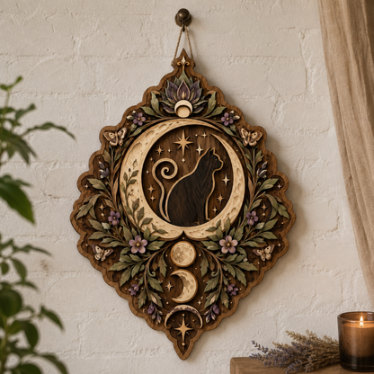 Moon Phase Wood Sign, Crescent Moon Wooden Night Sky Moon Celestial Wood Plaque