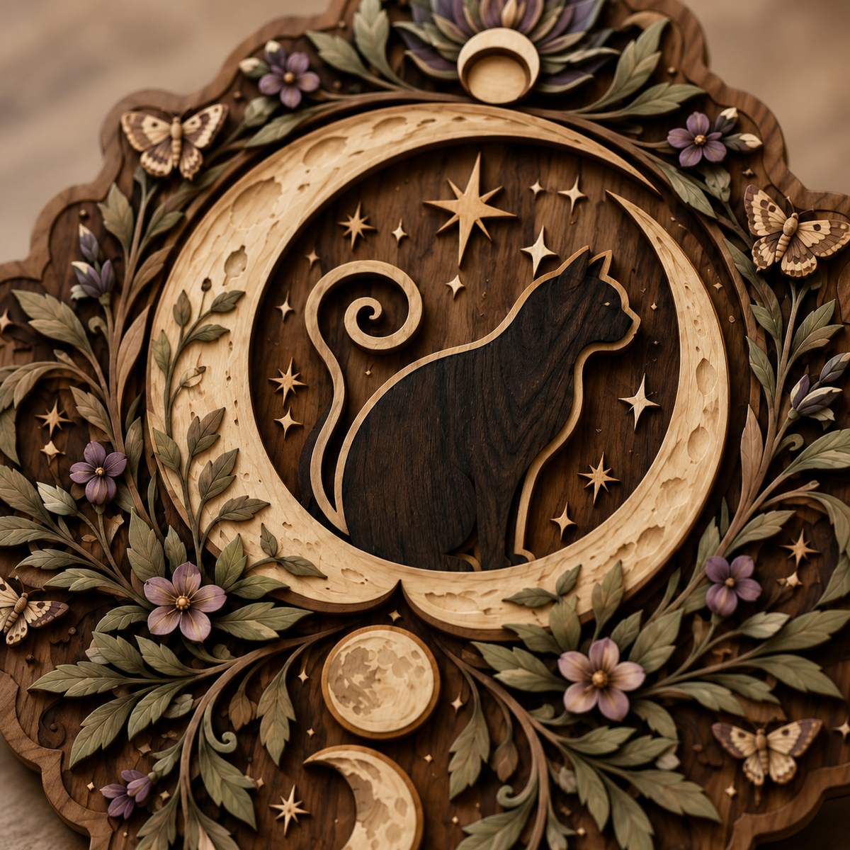 Moon Phase Wood Sign, Crescent Moon Wooden Night Sky Moon Celestial Wood Plaque