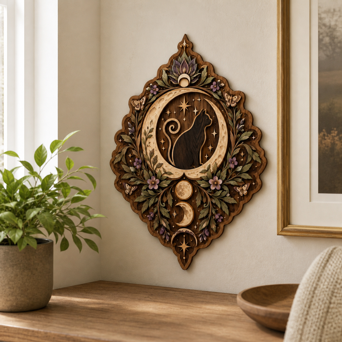 Moon Phase Wood Sign, Crescent Moon Wooden Night Sky Moon Celestial Wood Plaque