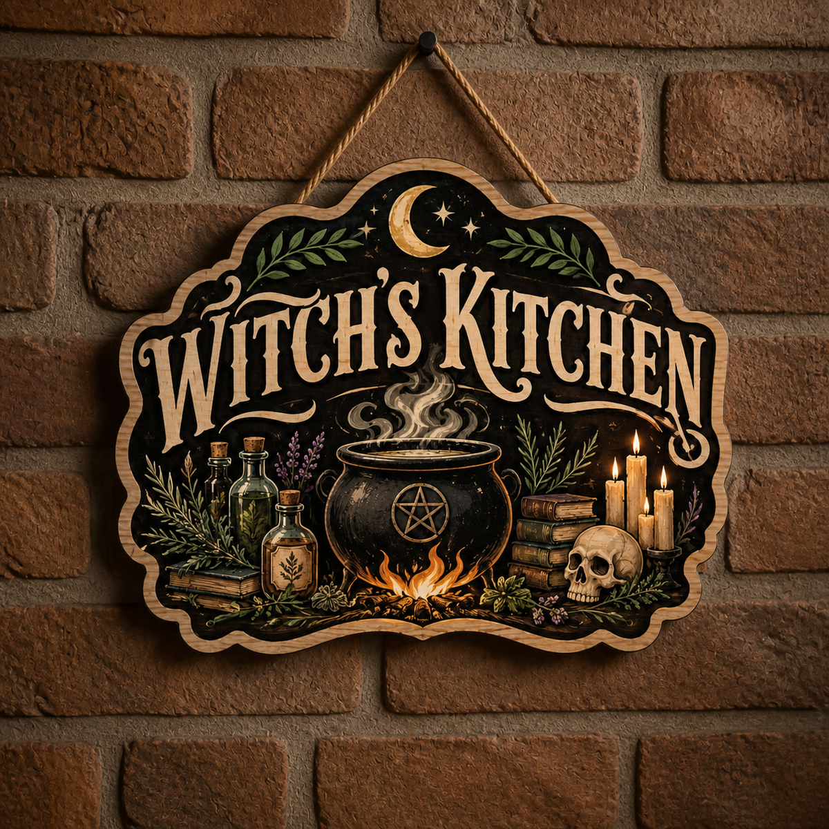 Witch's Kitchen Wooden Sign, Halloween Decor, Cauldron Skull Apothecary Door Hanger
