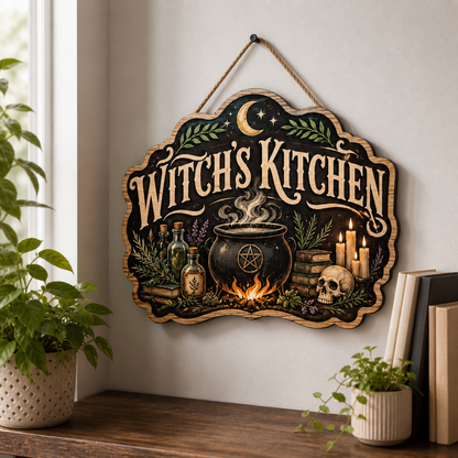Witch's Kitchen Wooden Sign, Halloween Decor, Cauldron Skull Apothecary Door Hanger