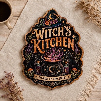 Witch'S Kitchen Wooden Sign, Purple Steam Stirring Up Some Magic Decor