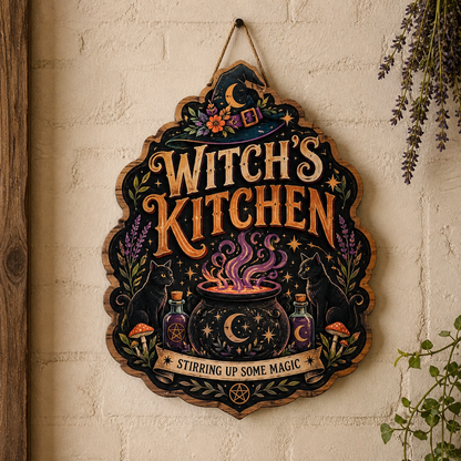 Witch'S Kitchen Wooden Sign, Purple Steam Stirring Up Some Magic Decor