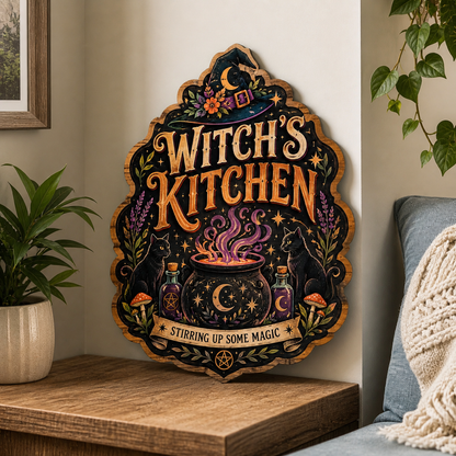 Witch'S Kitchen Wooden Sign, Purple Steam Stirring Up Some Magic Decor
