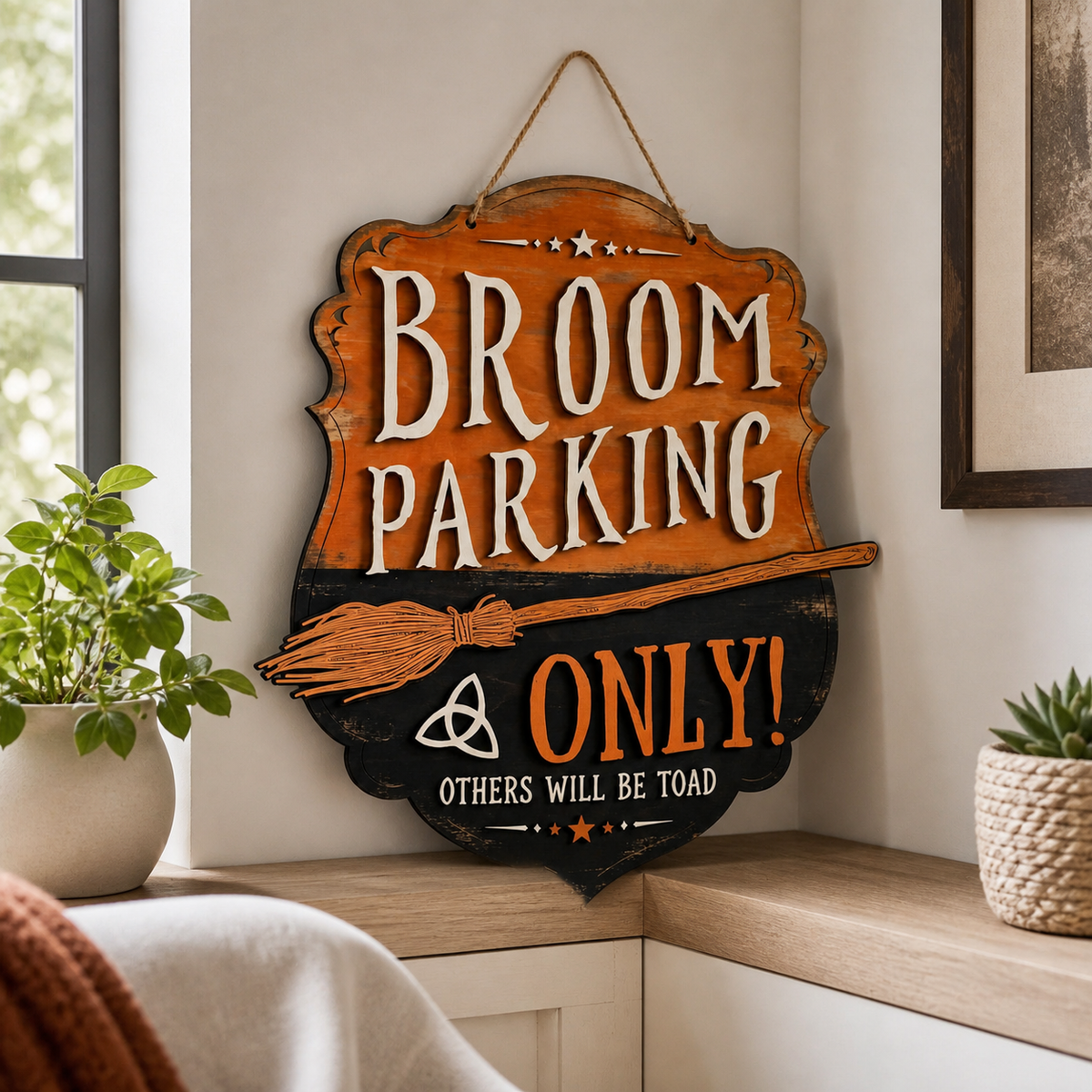 Broom Parking Only Wooden Sign, Witchy Home Decor