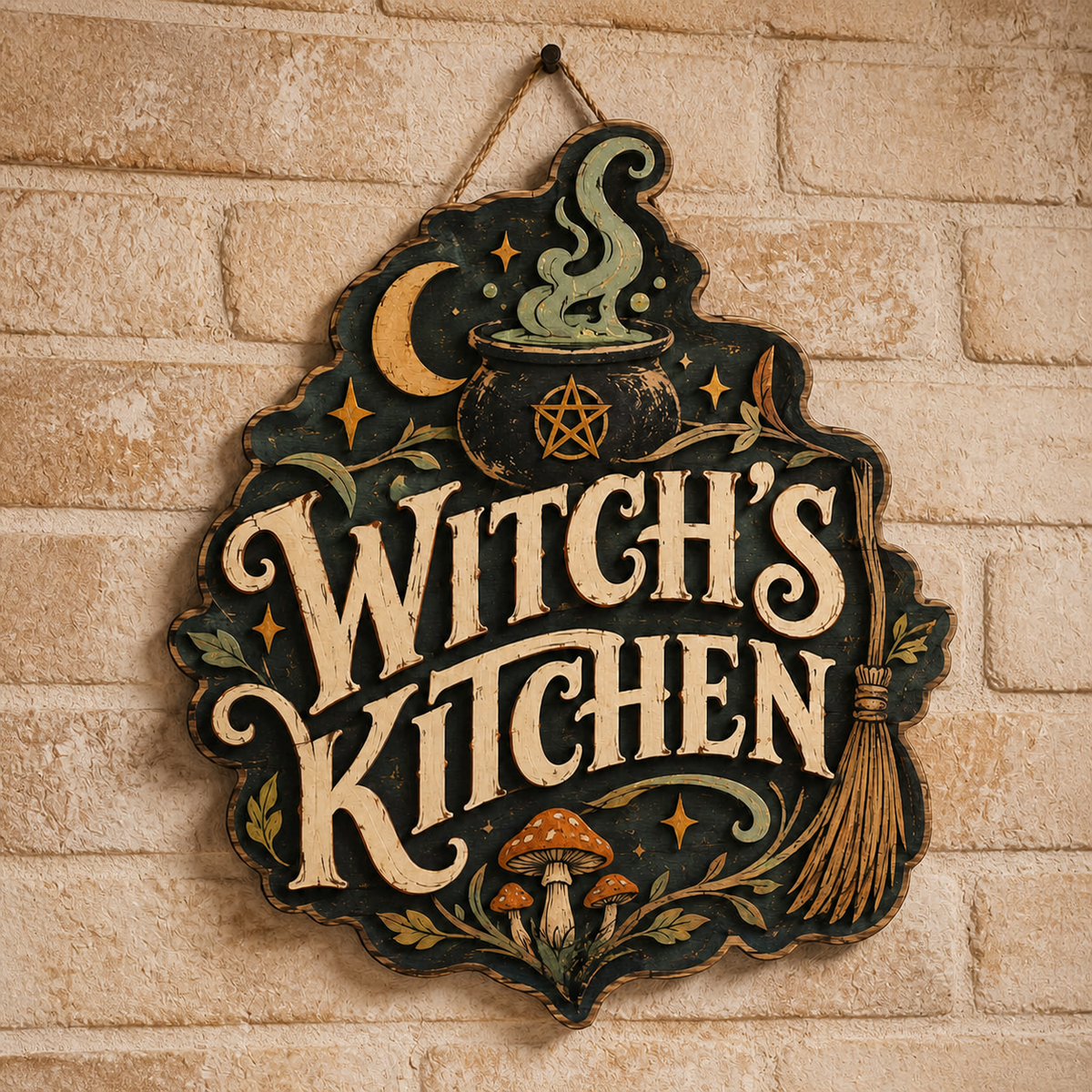 Witch'S Kitchen Wooden Sign, Steaming Cauldron, Halloween Wall Decor