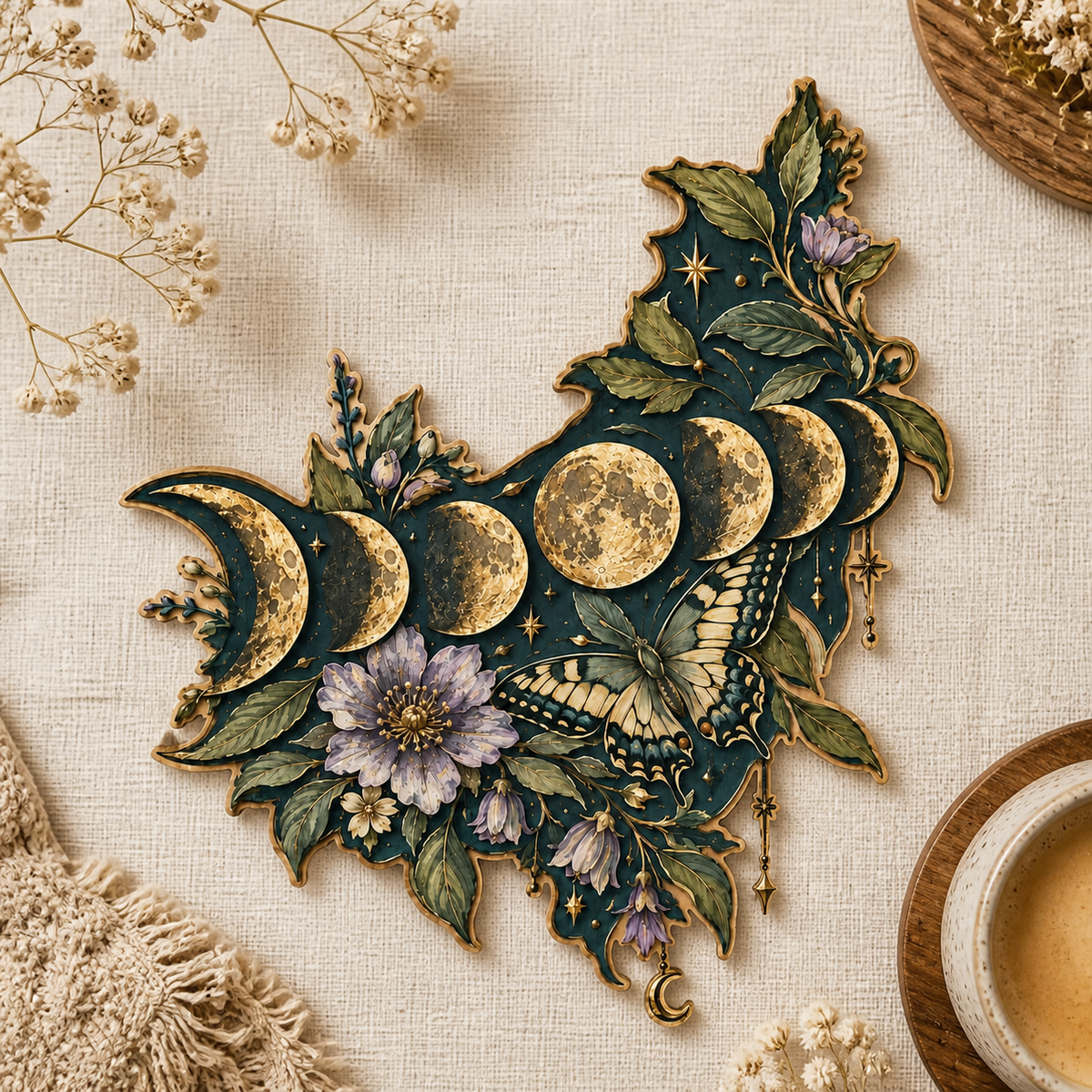Gold Moon Phase Wooden Sign Crescent Curve Lunar Phases Wall Art