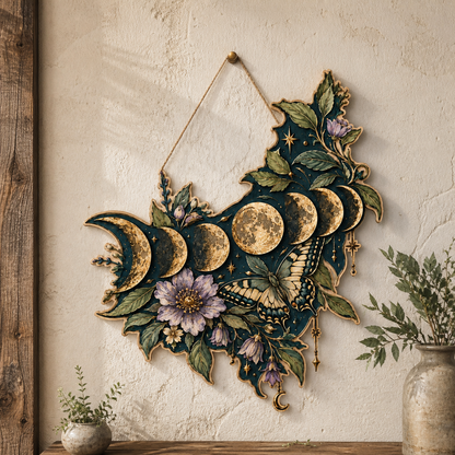 Gold Moon Phase Wooden Sign Crescent Curve Lunar Phases Wall Art