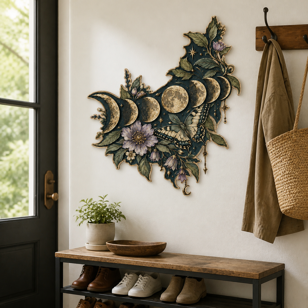 Gold Moon Phase Wooden Sign Crescent Curve Lunar Phases Wall Art