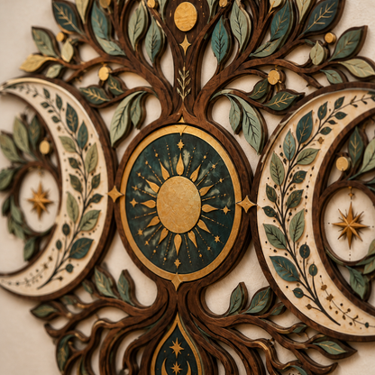 Triple Moon Tree of Life Wooden Wall Art, Multi Layer Wood Sign, Celestial Witchy Decor, Wiccan Pagan Wall Hanging