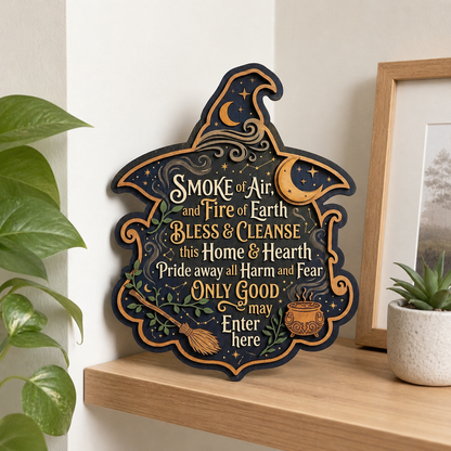 Wicca House Blessing Wooden Sign Witch Hat Wall Decor
