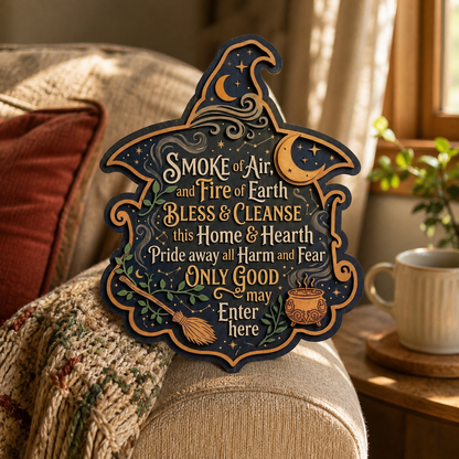 Wicca House Blessing Wooden Sign Witch Hat Wall Decor
