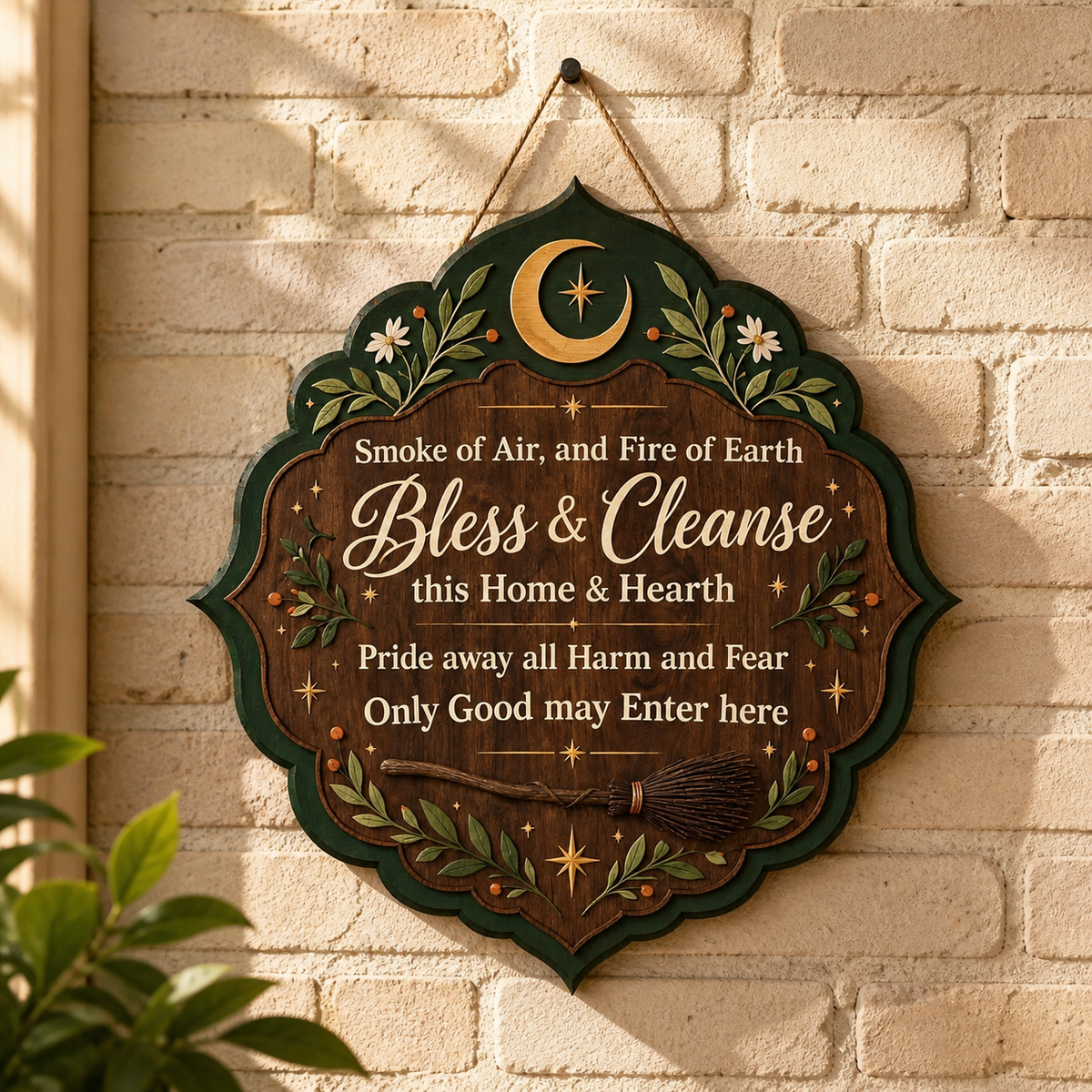 Wicca House Blessing Wooden Sign, Ornate Mandala Door Hanger Decor