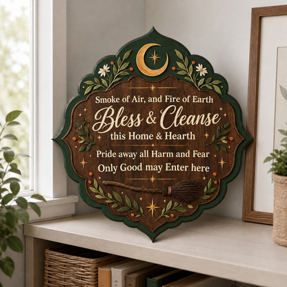 Wicca House Blessing Wooden Sign, Ornate Mandala Door Hanger Decor