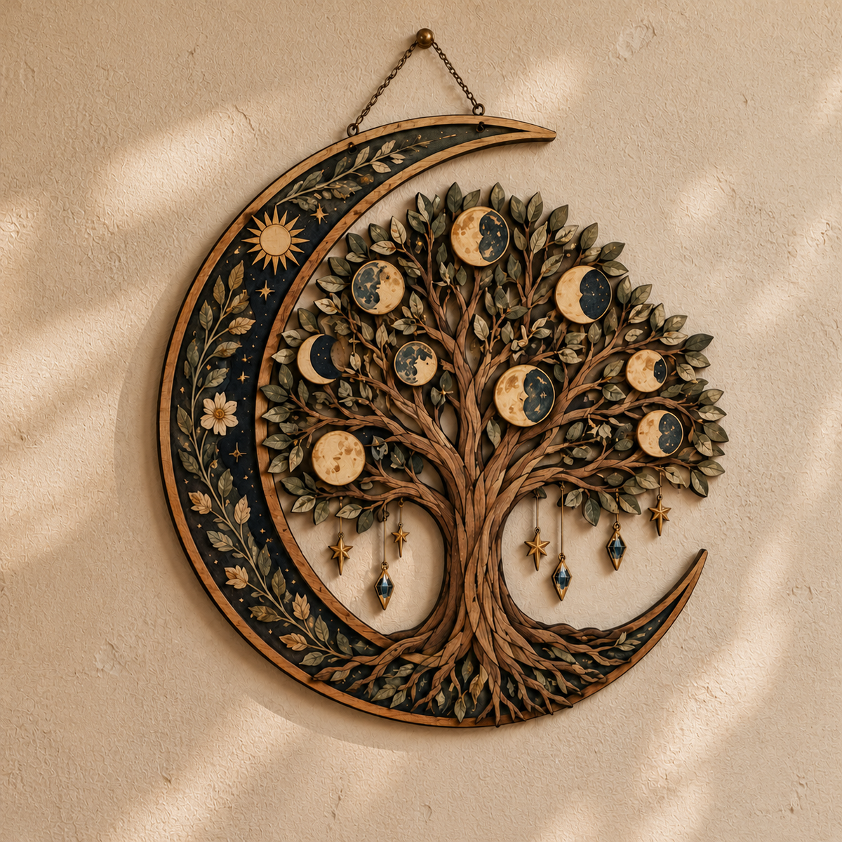 Celestial Tree Of Life Wooden Wall Art, Crescent Moon Wood Sign, Multi Layer Wooden Decor, Witchy Celestial Wall Hanging